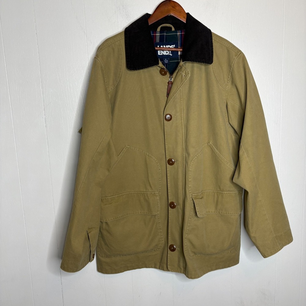 Lands End Canvas Barn Jacket L Camel Chore Coat Flannel Lining Rugged Work NWT